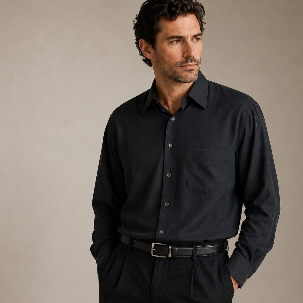 Paul Fredrick Mens Silk Button Front Dress Shirt Sz XLT Black Classic Fit Luxury